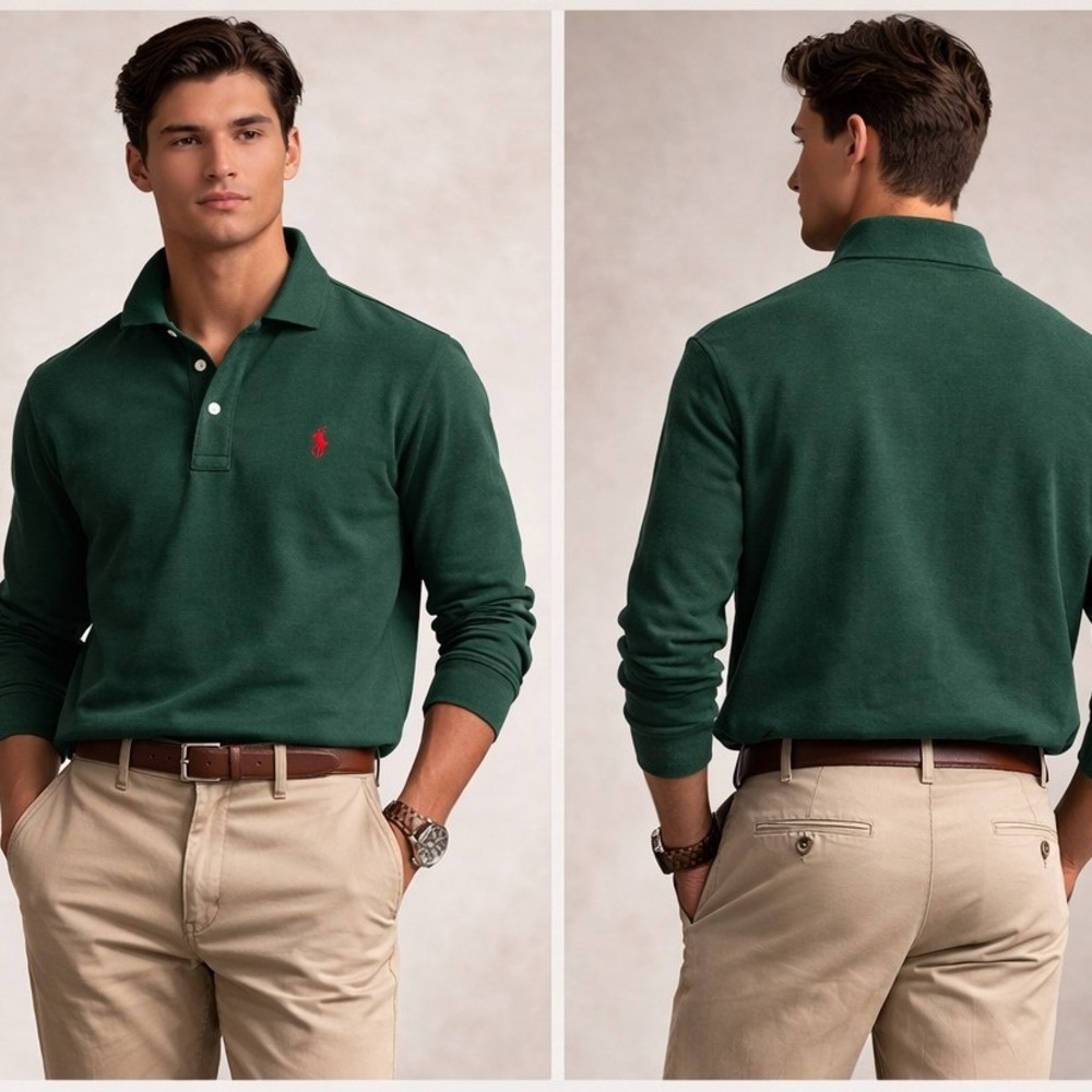 NWT Polo Ralph Lauren 4XLT‎ Big & Tall Hunter Green Mesh Long Sleeve Polo Clasic